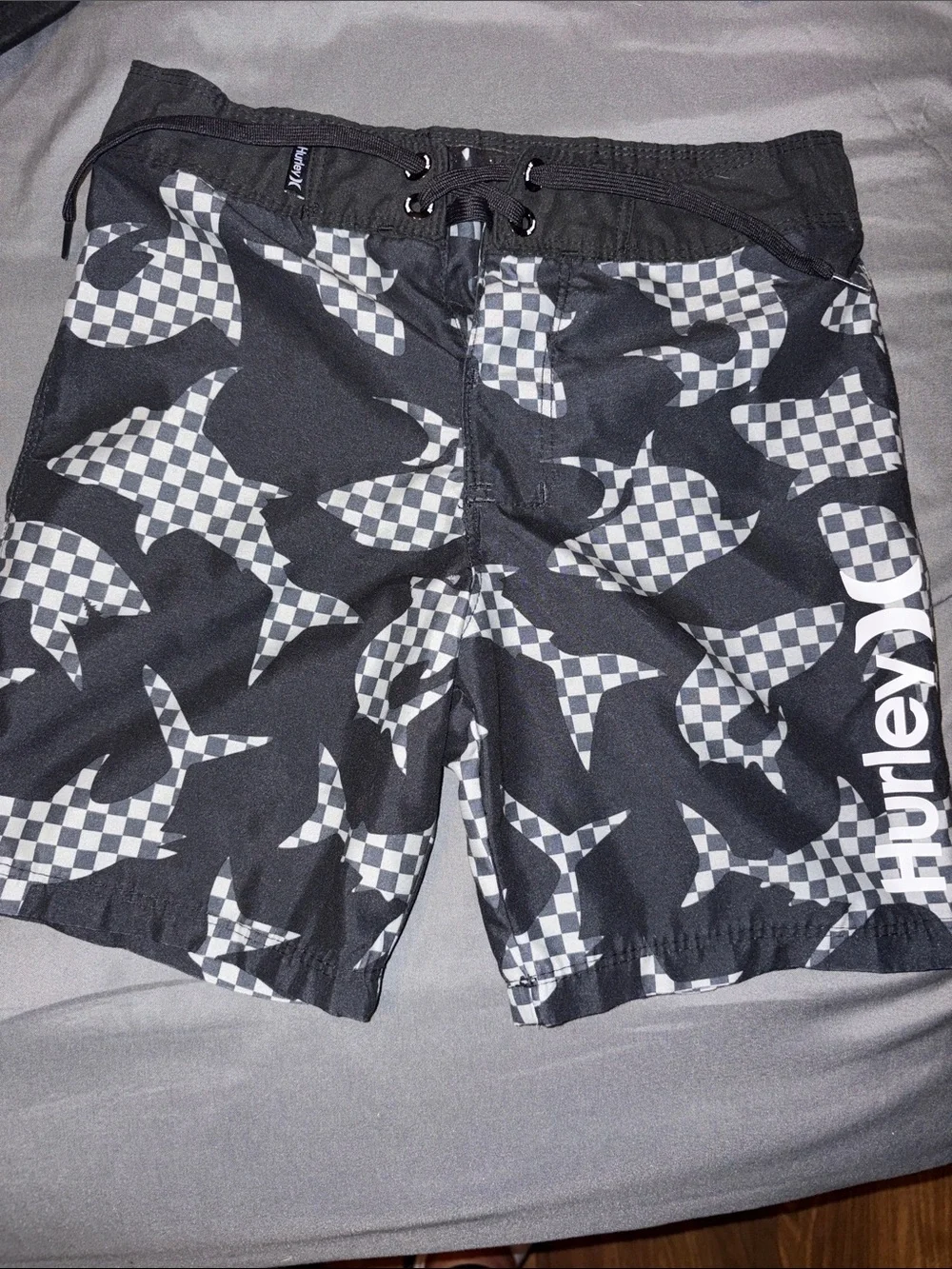 Hurley Black & Gray Checker Swim Trunks